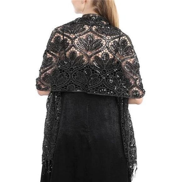 Glittering Scarf Mesh Sequin for Wedding Black - Picture 2 of 7